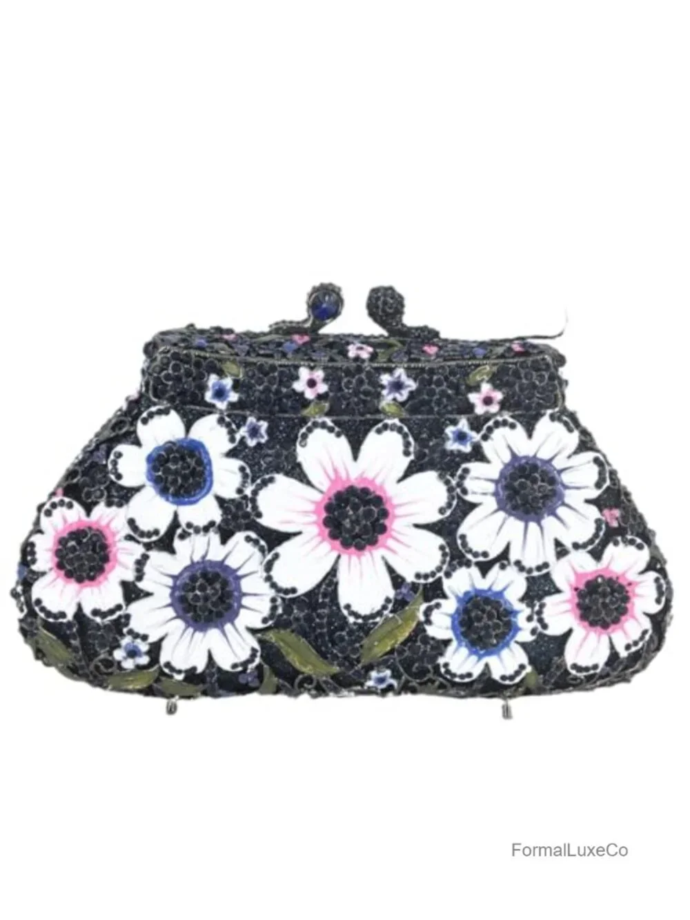 Flower Rhinestone Clutch Purse with Chain Straps Evening Bag